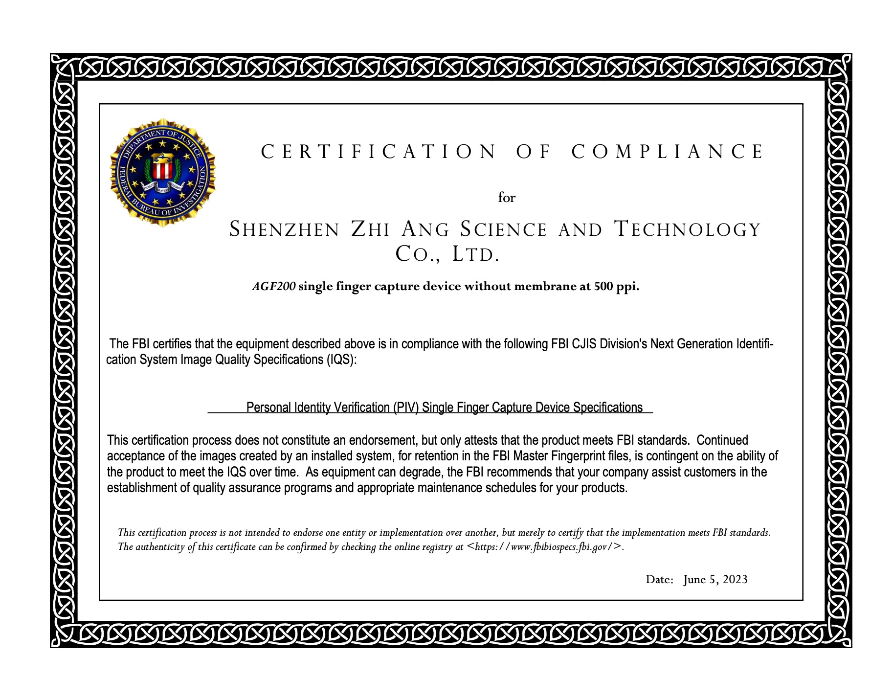 AGF200 FAP20 certificado